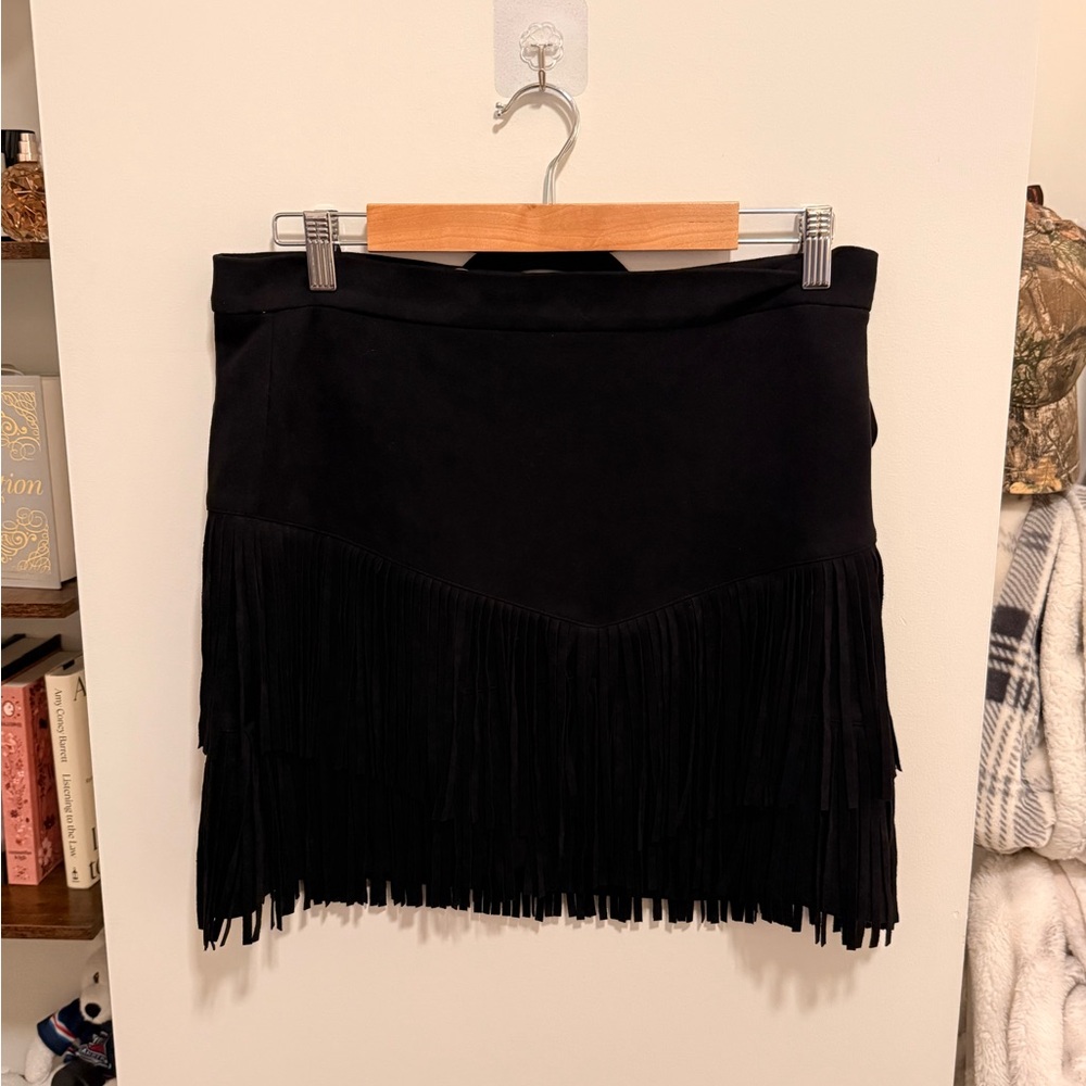 Black Fringe Mini Skirt